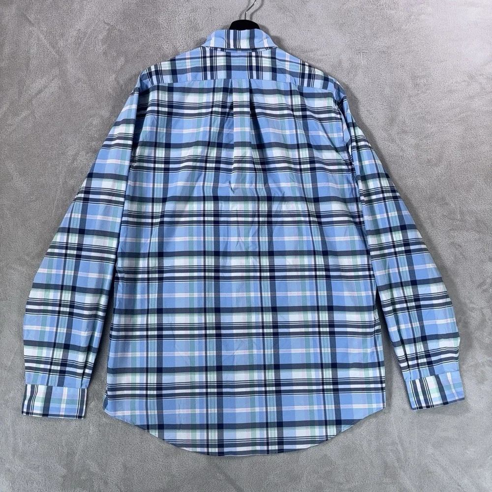 Polo Ralph Lauren Performance Button Down Shirt Mens Large Blue Plaid Wicking